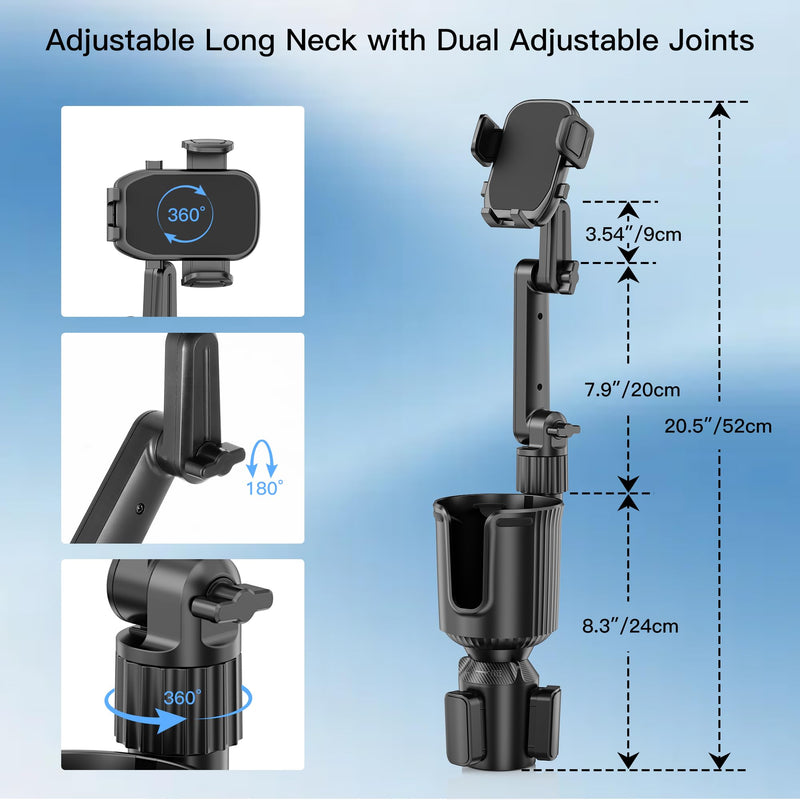 Cup Phone Mount for Car, Cup Phone Holder [2026 Upgraded] 20.5" Height Long Arm Phone Mount for Your Car/Truck/SUV Fit All 4.0-7.0in Smartphones iPhone, No Shake Design