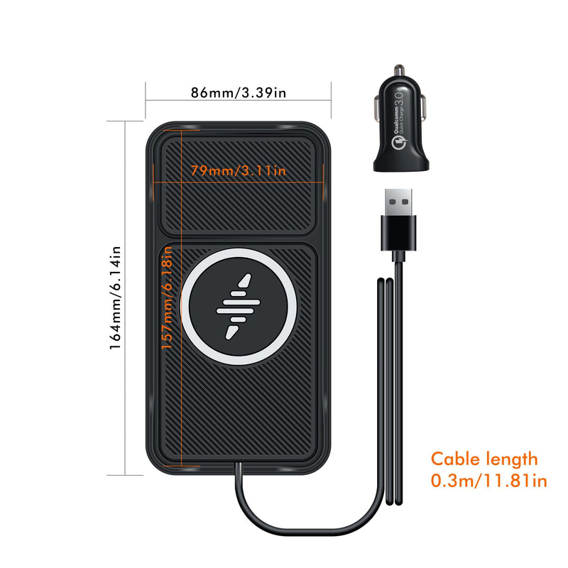 Wireless Car Charger Pad, Fast Car Wireless Chargers Charging pad Non Slip Car Wireless Phone Charger for iPhone 17/16/15/14/13/12 Pro, SE3/SE2/XS/X/XR/8, 30cm Cable