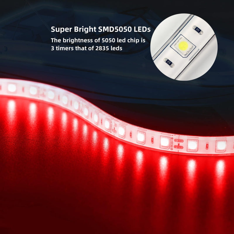 [AUSTRALIA] - Boat Marine Submersible Led Strip Lights, 4 Pcs 20 Inches 12V Super Bright Boat Interior Lights, IP68 Waterproof Marine Led Strip Lights Night Fishing Lights for Boats, Kayak (Red) Red/20'' 