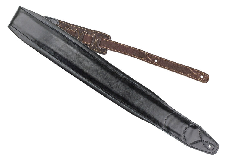 Walker & Williams C-22-BB Black on Black Premium Top Grain Leather Double Padded Guitar Strap Extra Wide For Acoustic, Electric, And Bass Guitars