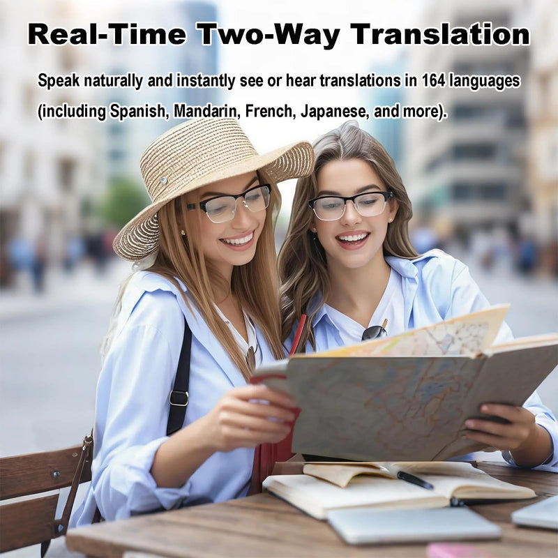 AI Smart Glasses with Real-Time Translation for 164 Languages | Bluetooth Translate Glasses for Men Women,Blue Light Blocking,Hand-free Glasses for Travel & Business AI Translate-Gold Frame