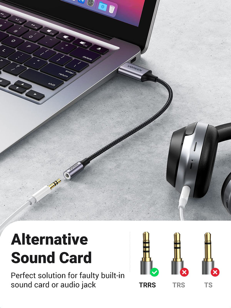 UGREEN USB to 3.5mm Jack Audio Adapter USB Sound Card Support Mic TRRS Headphone Bundle Magnetic USB C to 3.5mm Audio Adapter and PD 60W Charger 2 in 1