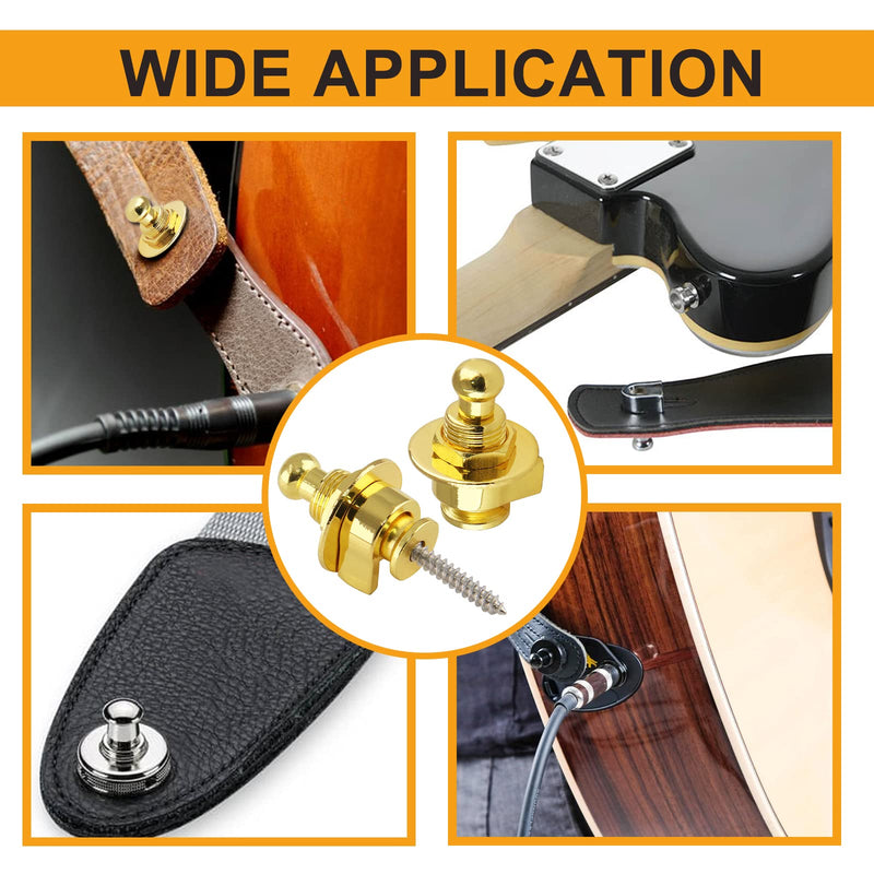 2PCS Guitar Strap Locks, Metal Heavy Duty Guitar Straplocks Replacement, Buttons Quick Release Security retainer System, Gold Strap lock Set for Classical Electric Guitar 2 Pieces