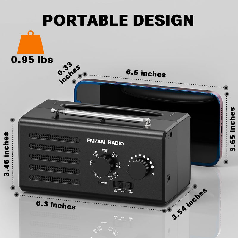 [AUSTRALIA] - AM FM Radio Portable,Goodes Transistor Radio Plug in Wall Battery Powered with Best Reception, Loud Speaker, Excellent Sound, Small Radios for Home Outdoor Office Desk Use/Decor, Gift for Elders Black 