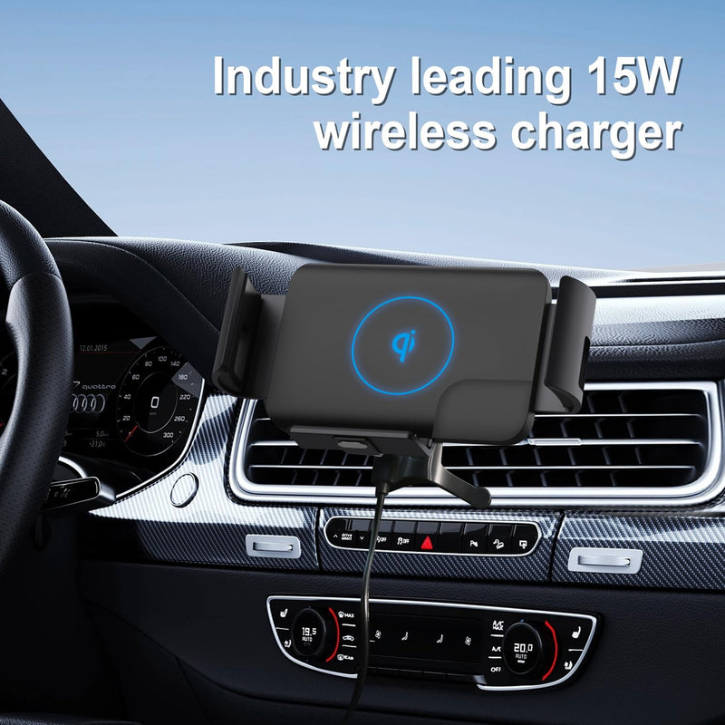 Wireless Car Charger Mount, 15W Fast Charging Holder | Wireless Strong Suction Fast Charging Phone Holder, Shockproof Silicone for iPhone 17/16/15 Pro Max & Galaxy Z Fold8/7/6/5/4