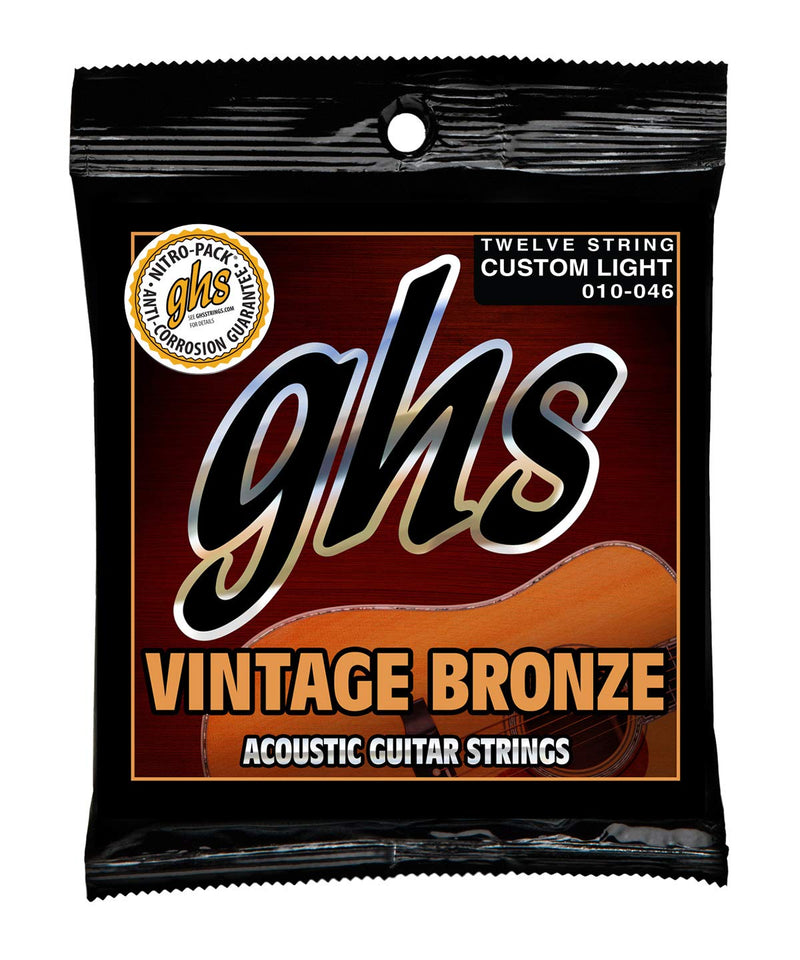 GHS Strings VN-12CL VINTAGE BRONZE Acoustic Guitar Strings, 12 Set, Custom Light (10-46) Custom Light (10-46) Pack of 12