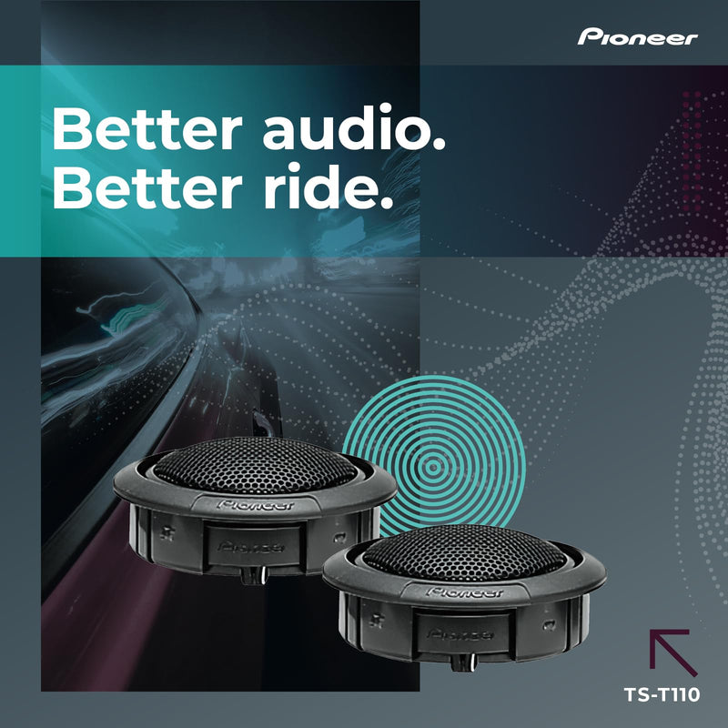 Pioneer TS-T110 7/8" Hard Dome Component Tweeters 120W Max | Crisp High-Frequency Detail, Easy Add-On for Clarity, Flush/Surface Mount 7/8"