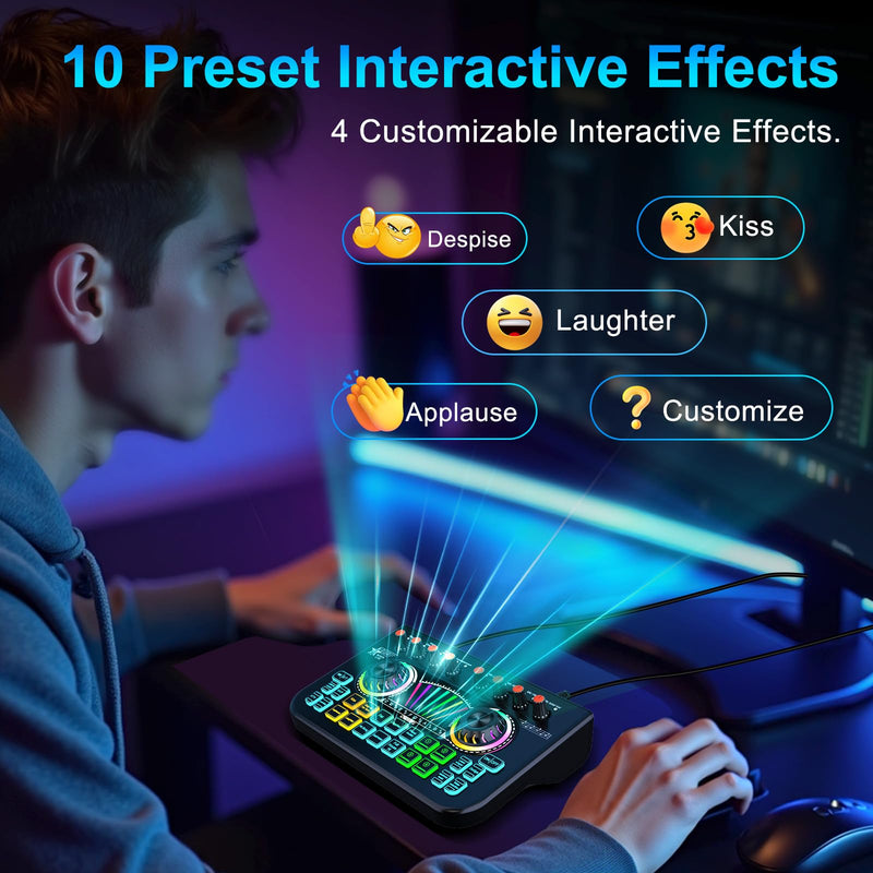 [AUSTRALIA] - Audio Mixer, Sound Board for Pc/Phone Live Streaming Gaming, Audio Interface for 3.5mm/6.35mm Dynamic Microphone, Live Sound Card with Voice Changer, Denoise, Lead Singing Podcast Mixer 