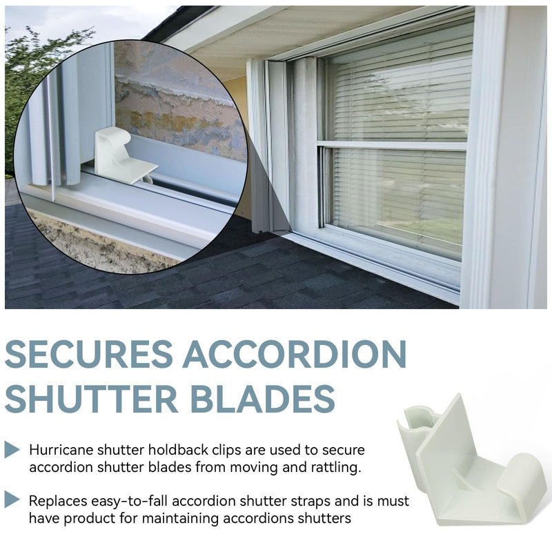 [AUSTRALIA] - HV Shutter Holdback Clips, Heavy Duty Hurricane Storm Accordion Shutters Hardware Window Locking Clip, Accordion Hurricane Window Clips Suitable for 1/2" Accordion Shutter Track, 4 Pack(White) 