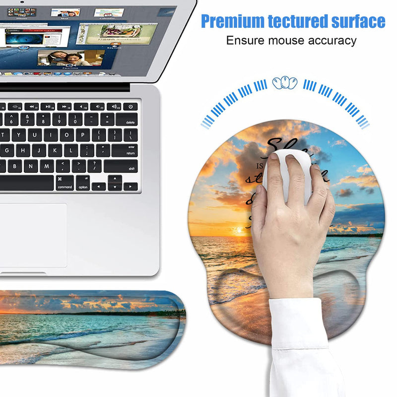 Keyboard Wrist Rest + Mouse Pad Wrist Support Set with Coasters, Non-Slip PU Base Ergonomic Mousepad for Home Office Working Studying Easy Typing & Pain Relief, Bible Verses Proverbs 31:25