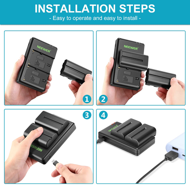 NEEWER NP-F550 Battery Charger Set Compatible with Sony NP-F970 F750 F770 F960 F550 F530 F330 F570 CCD-SC55 TR516 TR716 TR818 TR910 TR917, NEEWER Led Light/Monitor/Camera Slider (2 Pack, Black)