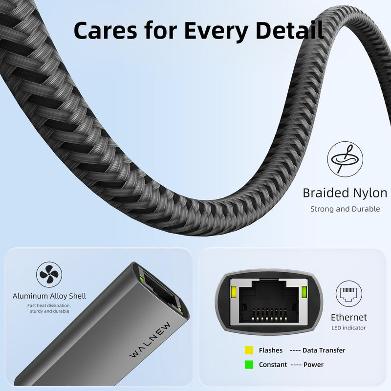 WALNEW 7-in-1 USB C Hub& USB 3.0 Ethernet Adapter Bundle