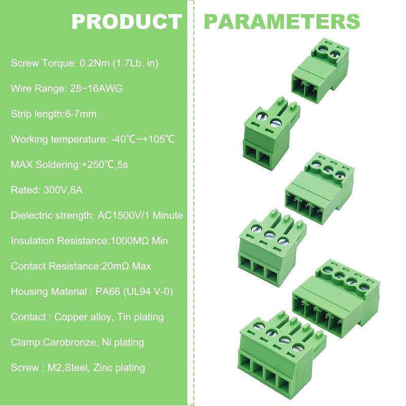 5 Sets 3.81 mm/0.15 in 4 Pins Solderless Connection Pluggable Terminals, 28-16AWG PCB Mounting Screw Terminal (4Pin (5Sets)) 4Pin （5Sets）