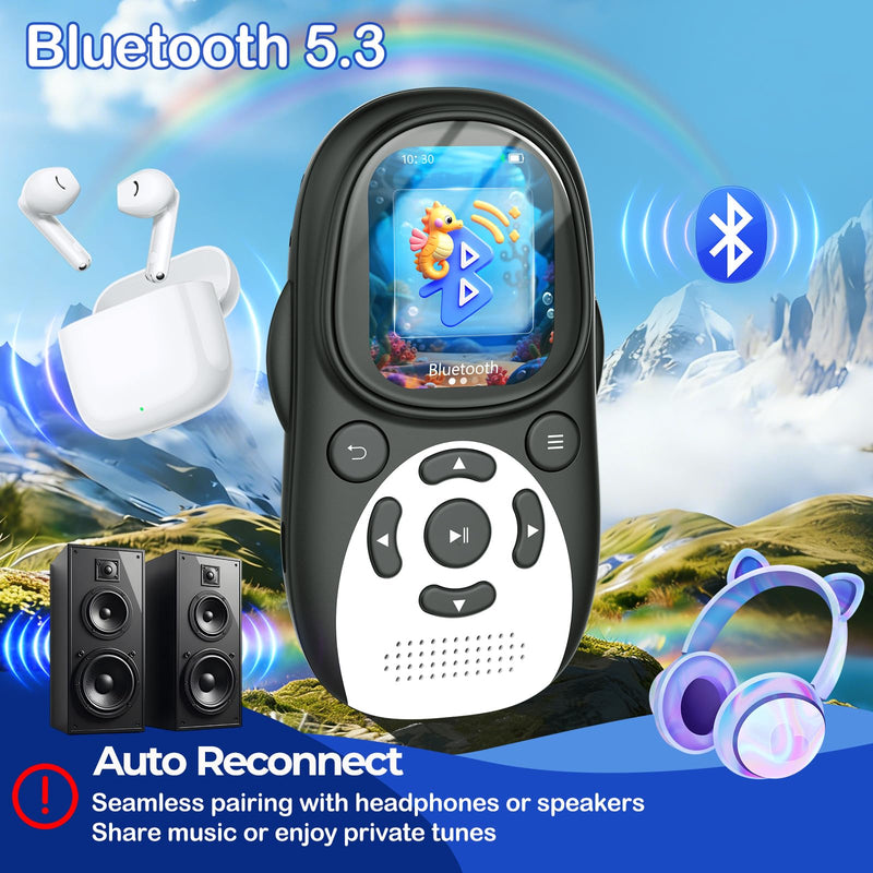 64GB Cute Penguin MP3 Player with Bluetooth 5.3 & Speaker, Portable Music Player for Kids, 2" Screen, 65-Hour Battery Life, FM Radio, Voice Recorder, Volume Limit, Supports 128GB microSD Card