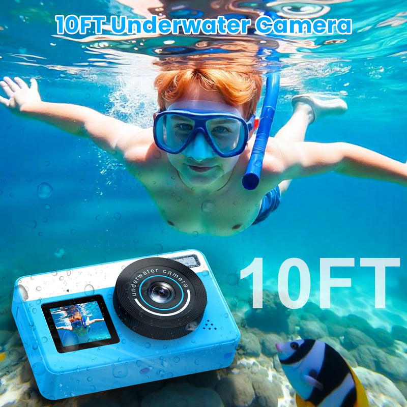 4K Waterproof Camera,10FT Underwater Digital Camera,48MP Floating Camera | for Snorkeling,Surfing,Swimming and Kayaking,Dual-Screen Selfie,Autofocus,18X Zoom,Fill Light,32GB Card,Type-C Rechargeable Blue