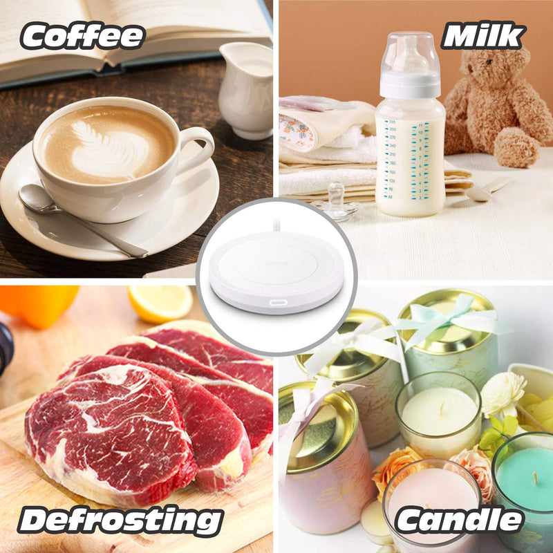 BESTINNKITS Smart Coffee Set Auto On/Off Gravity-induction Mug Office Desk Use, Candle Wax Cup Warmer Heating Plate (Up To 131F/55C), 14oz (White Set) White Set