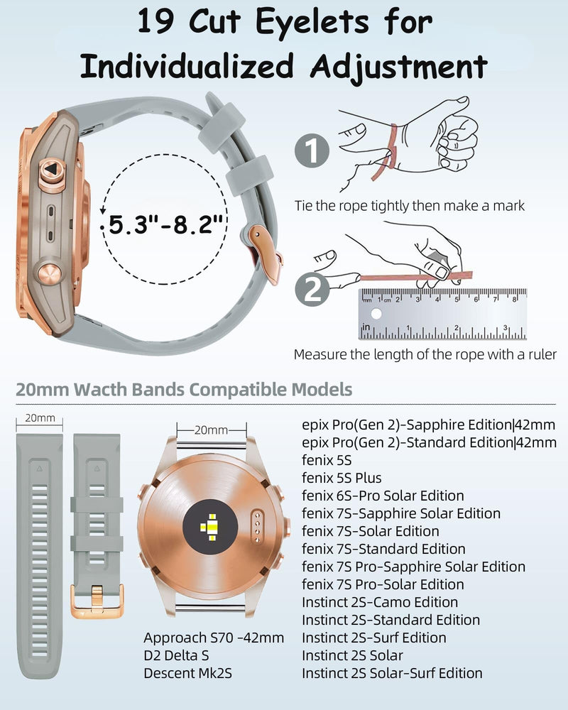 20mm Watch Band for Garmin fenix 5s 6s 7s, Quickfit 20 Bands Rose Gold Silicone BLACK and RED Bundle