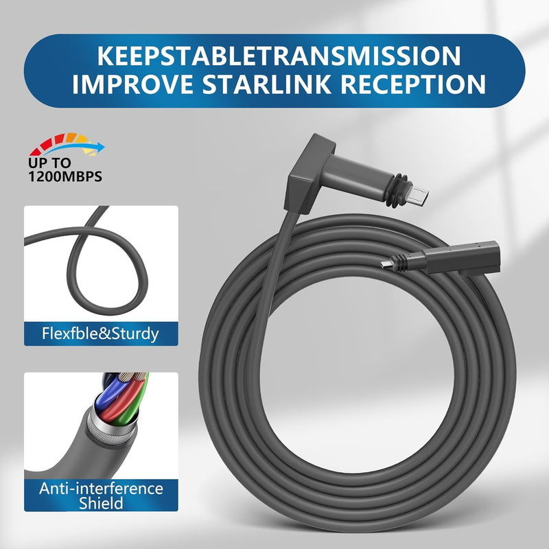 KOOWOD Replacement Cable for Starlink Actuated Gen 2, Waterproof Starlink Rectangular Satellite V2 Extension Cord High Speed Internet Wire Kit Accessories (32.8FT/10M) 32.8FT/10M