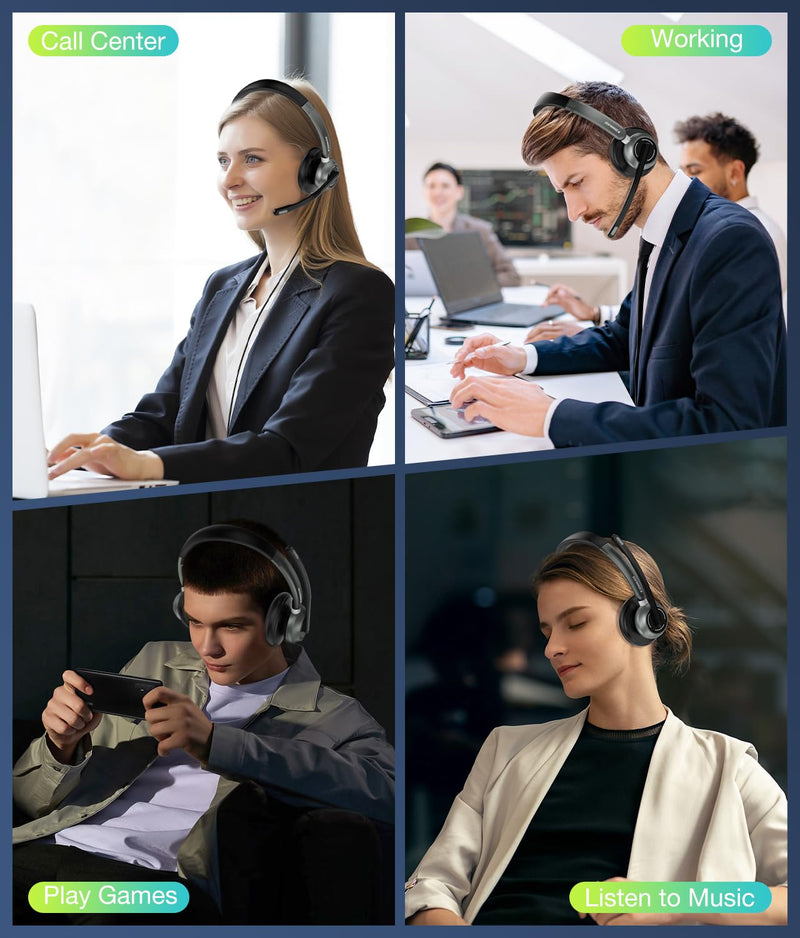 Wireless Headset, 2024 New V5.3 Headset with USB Dongle, Computer Headphones QCC3034 AI Noise Cancelling Microphone & Mic Mute, 30H Worktime for Computer/Laptop/Skype/Zoom/MS Teams