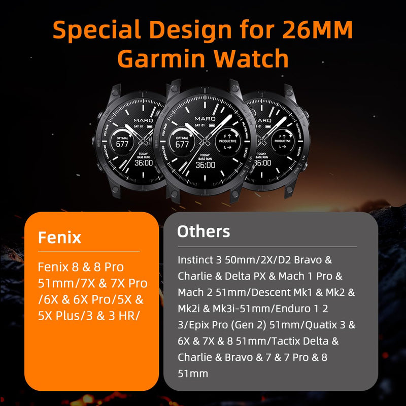 26mm Titanium Compatible for Garmin Fenix 8 51mm 7X 6X 5X Watch Band | Dual-Color Magnetic Quickfit Bands Gifts for Men Fenix 7X 6X Pro/5X Plus/3HR/Instinct 2X Solar3 50mm/Enduro/Tactix/Epix Pro2 Black/Orange 26mm/51mm