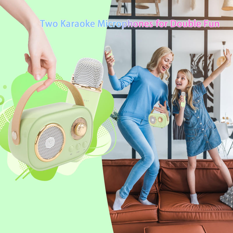 [AUSTRALIA] - Mini Karaoke Machine for Kids,Portable Bluetooth Speaker with 2 Wireless Microphone,Toys for Girls Boys Gifts,Retro Speaker Set Stereo Sound Enhanced Bass for Home Party Birthday (Green) Green 