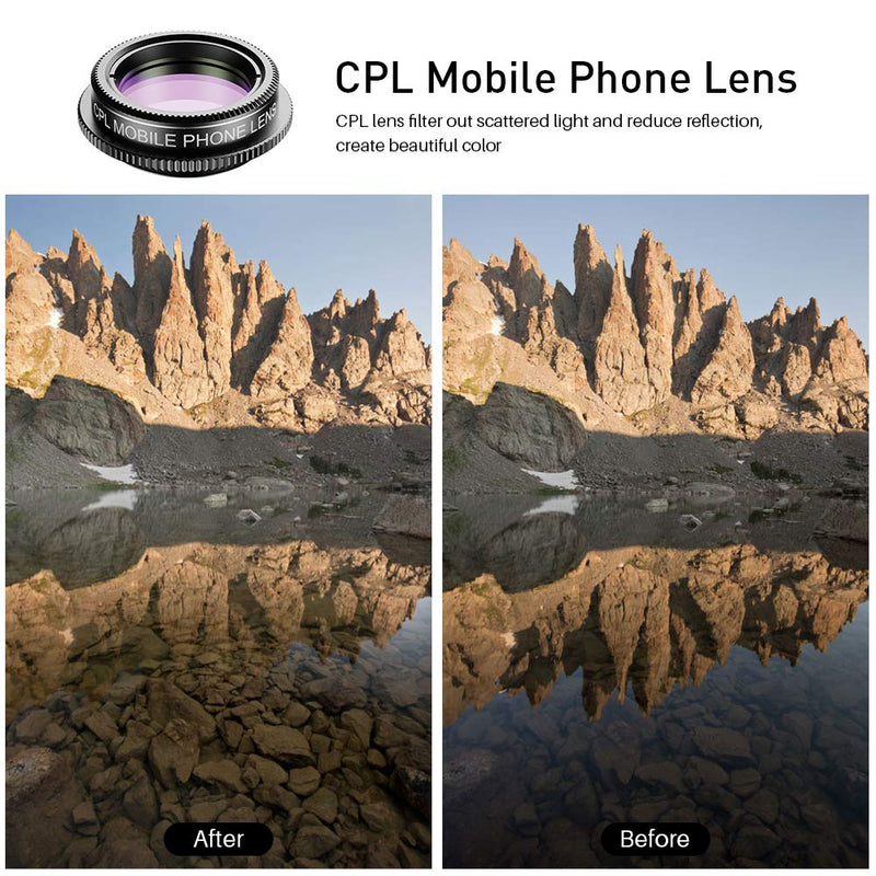 Upgraded Phone Camera Lens Kit (5 in 1) - Macro Lens+Super Wide Angle Lens+Telephoto Zoom Lens+198 Fisheye Lens+CPL for iPhone, Pixel, Samsung, Android, Smartphones 5 in 1