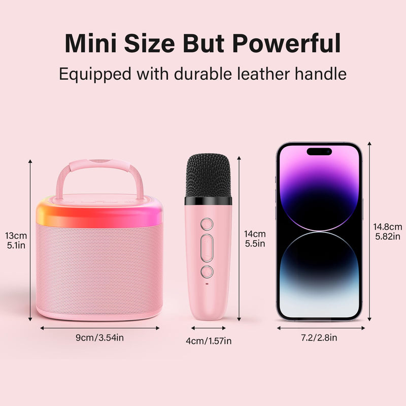 JYX Mini Karaoke Machine for Kids, Portable Bluetooth Karaoke Speaker Unpowered Cabinets with 1 Wireless Microphones and Party Lights and Adults, Birthday Gifts for Girls Boys Family Home Party(Pink) Pink-2Mic