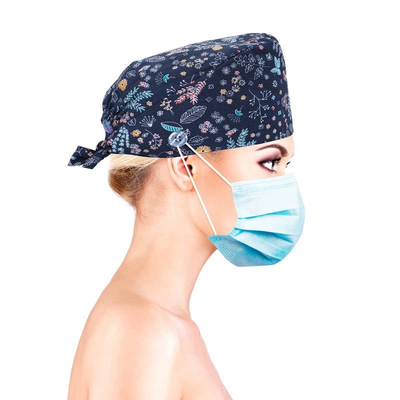 Pack of 3 Surgical Cap, Fabric Nurse Cap, Adjustable Surgical Hat, Buttons, Adjustable Work Cap with Sweatband Hoods, Bag Caps, Cotton Dust Cap, Printed Turban Hat, Fit