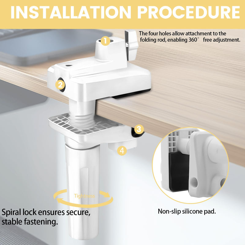 Mic Arm Desk Mount Clamp Insert Holes Universal Mic Stand Desk Holder for Boom Arm, Lamp, Monitor Stable Desk/Bed Mount White(2-Pack)