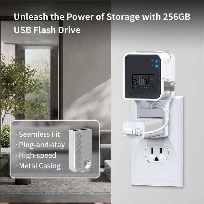256GB USB Flash Drive & Wall Mount for Blink Sync Module 2 with Short Cable – Declutter, Save Space, and Effortlessly Enhance Security