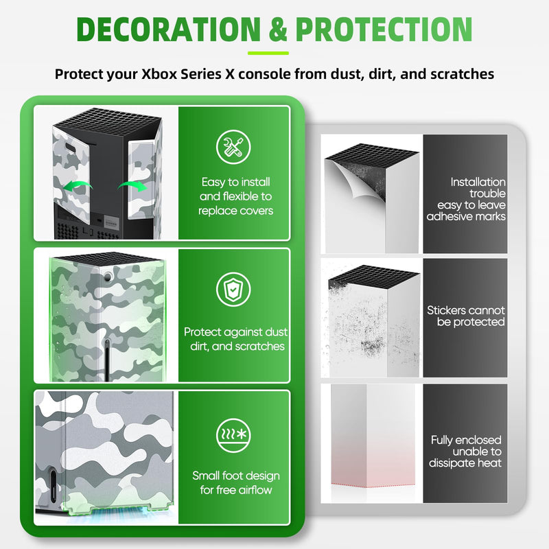 [AUSTRALIA] - Magnetic Smart Wraps for Xbox Series X Console, Full Protection Protective Cover Case for Xbox Series X Accessories with Premium PU Leather and Soft Inner Lining - Gray Camo 