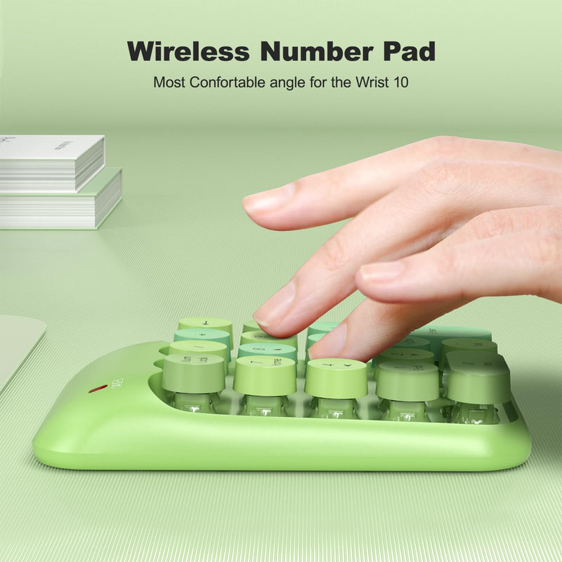 [AUSTRALIA] - Wireless Number Pads, Cute Colorful Numeric Keypad Numpad Portable 2.4 GHz Financial Accounting Number Keyboard Extensions, 18 Key Number Numpad for Laptop Desktop, PC (Green) Milk Tea 