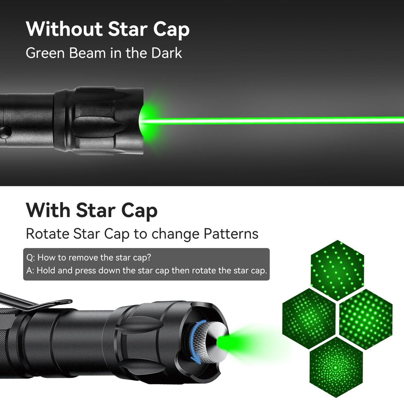 Rechargeable Green Laser Pointer High Power Laser Pointer Rechargeable Laser Pen Long Range Distence Powerful Laser for TV/LED/LCD Screens, Astronomy/Construction/Meeting/Cats/Dogs Black-Green Light