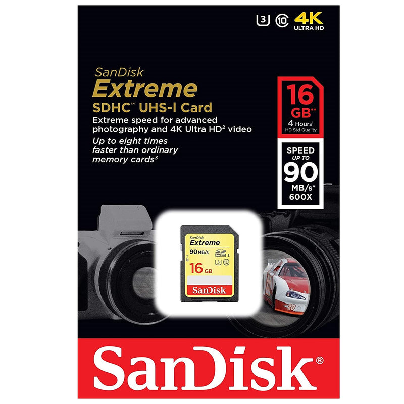 SanDisk Extreme 16 GB SD Card (2 Pack) Speed Class 10 UHS-1 U3 C10 4K HD16G SDHC Memory Cards for Compatible Digital Camera, Computer, Trail Cameras