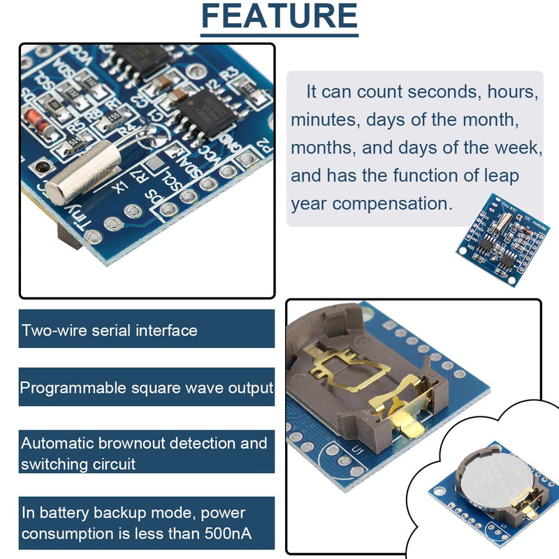 DAOKAI RTC I2C Module DS1307 AT24C32 Real Time Clock Module, High Precision 24C32 Memory Clock Module, Compatible with Arduino AVR PIC 51 ARM (5 Pieces)