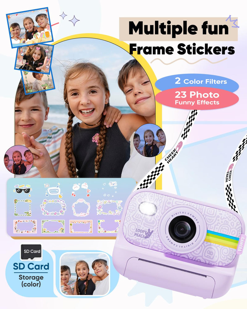 Instant Print Camera for Kids,Portable Toy for 3-12 Year Old Girl,48MP Digital Cameras for Toddler, Christmas Birthday Gifts for 4 5 6 7 8 9 10 Year Old Boys Purple