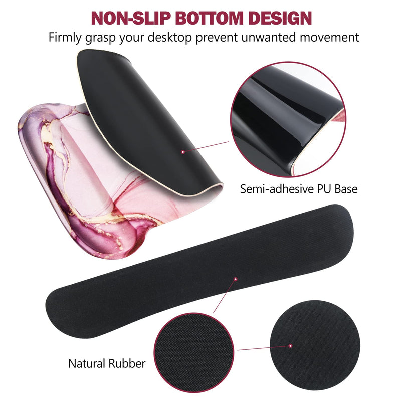 AIMSA Ergonomic Keyboard Wrist Rest and Mouse Pad with Wrist Support Set, Memory Foam Non-Slip Rubber Base, for Home, Office, Easy Typing, Pain Relief, Pink Purple Marble