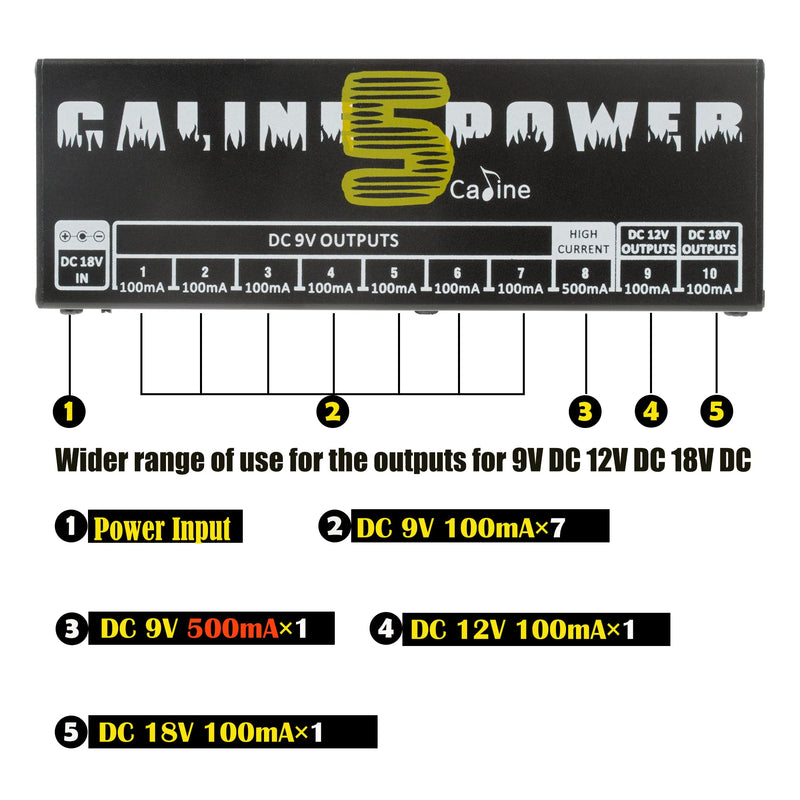 [AUSTRALIA] - Caline CP-05 Guitar Pedal Power Supply, Pedal Board Power Supply with 10 Independent DC 9V/12V/18V Outputs(100mA/500mA), Noiselessly 