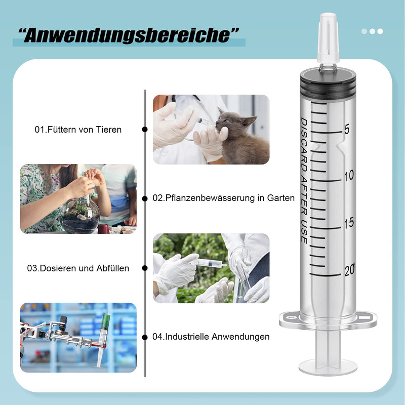 Pack of 30 Plastic Syringes 20 ml, Measuring Syringe Disposable Syringe for Scientific Laboratories, Feed Syringe, Marinating Syringe and Suction Syringe (30, 20 ml)