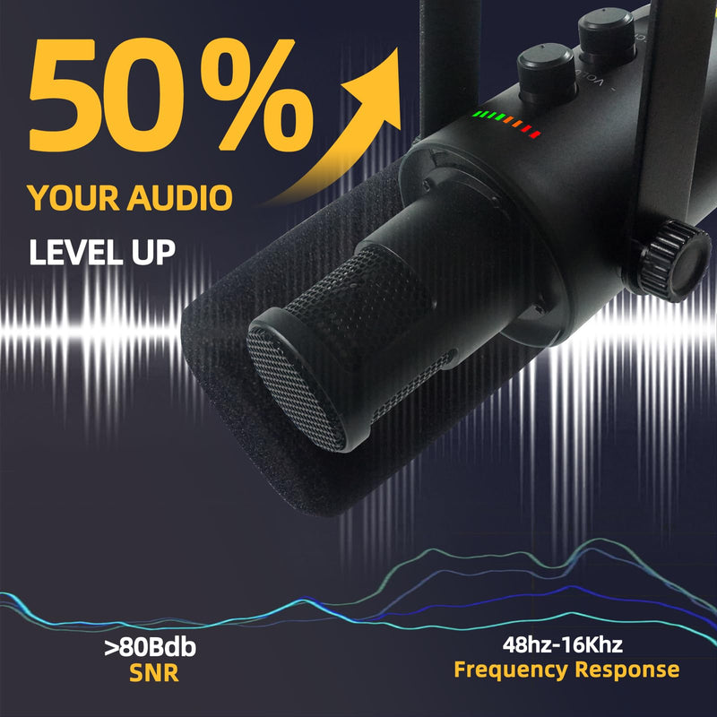 YU7 USB/XLR Dual-Mode Dynamic Gaming Microphone for PS5/PC/Mac/mobile Phones, 48kHz HiFi, Noise Reduction, RGB Gaming Light YouTube/TikTok Streaming Live mic, Can be Used for Microphone Stand