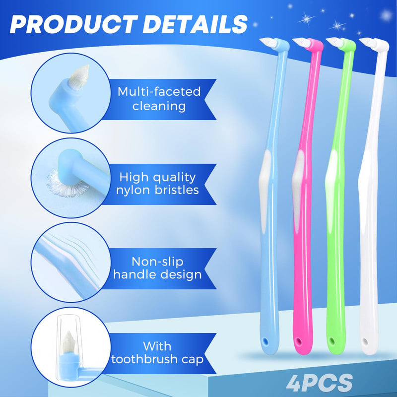 [AUSTRALIA] - Sularpek Pack of 4 Tuft Toothbrush, Tuft Brush with Independent Protective Caps, Soft Tufted Toothbrush, Interdental Brush for Orthodontic Braces and Bridges, Detail Cleaning Pack of 4 Tuft Toothbrushes 