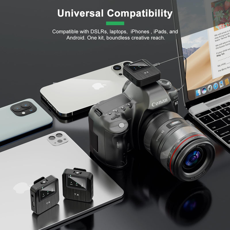 Wireless Lavalier Microphone for iPhone 16/15/14,Android,Camera,ipad and Laptop,Small iPhone Mic for Video Recording,TikTok,Noise Cancelling,48KHz/24Bit,10H Battery Life-K63