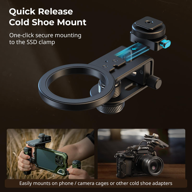 SMALLRIG SSD Holder 2-in-1 SSD Mount Bracket for MagSafe with Cold Shoe Cable Clamp, Compatible with 0.3-0.6in Thick SSDs for Samsung T5 T7 SSD, for SanDisk SSD, Compatible Cage - 4779