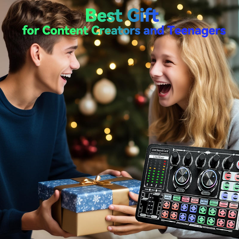 Podcast Sound Board - Music Sound Mixer with Effects, Audio Interface for PC Mac iPhone Android, Sound Card for Streaming Recording, DJ Mixer for Beginners (F999 Classic) F999 Classic