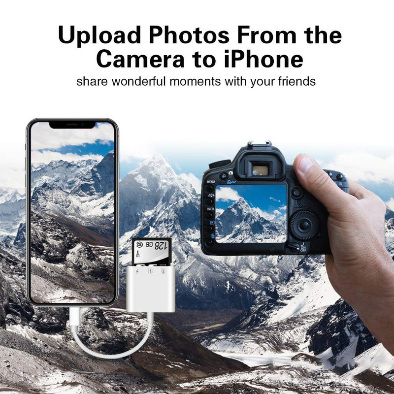 SD Card Reader for iPhone iPad,Micro SD Card Reader Memory Card Reader Plug and Play Trail Camera Viewer SD Card Adapter,Simultaneous Charging and Card Reading Micro SD Card Adapter white