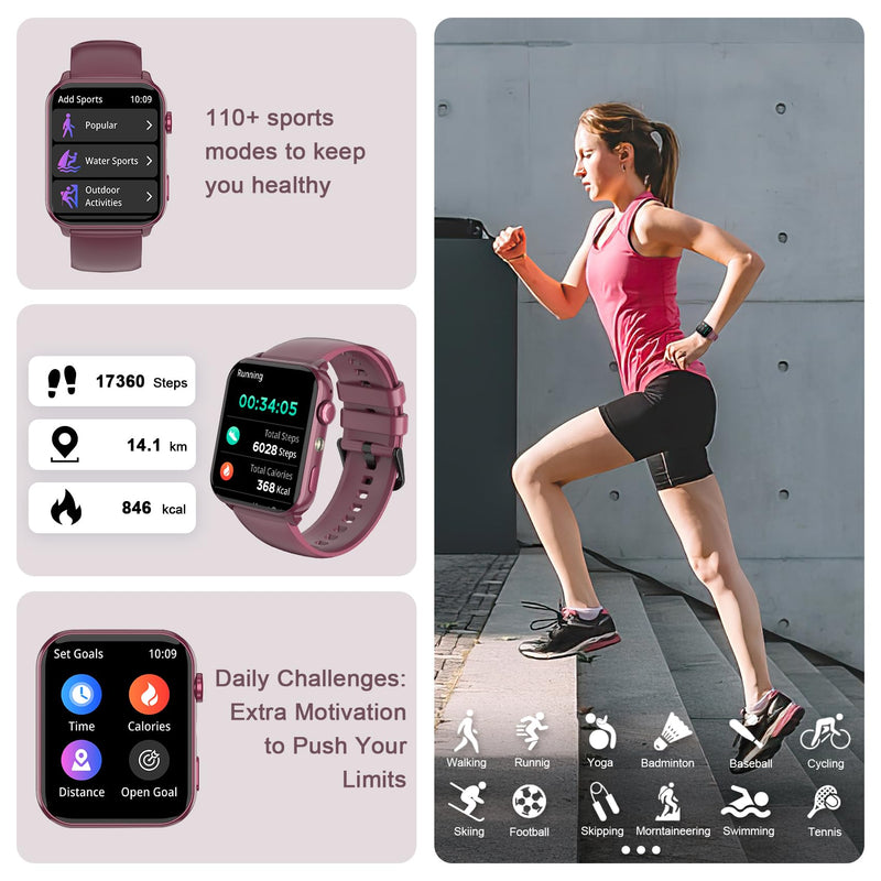 Smart Watch for Men Women, 1.91" HD Fitness Tracker with Bluetooth Calls, 32 FT Waterproof, 24/7 Heart Rate/Sleep Monitor, 120+ Sport Modes, Pedometer, Calories, Smartwatch for Android iOS (Purple) Purple-30