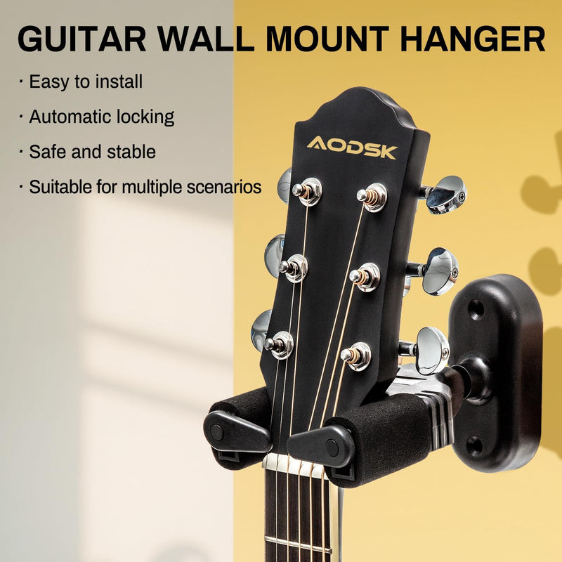 Guitar Wall Mount 3 Pack, Auto Lock Guitar Wall Hanger ,for Acoustic and Electric Guitar, Ukulele, Bass, Banjo and Mandolin,Guitar Accessories，Black