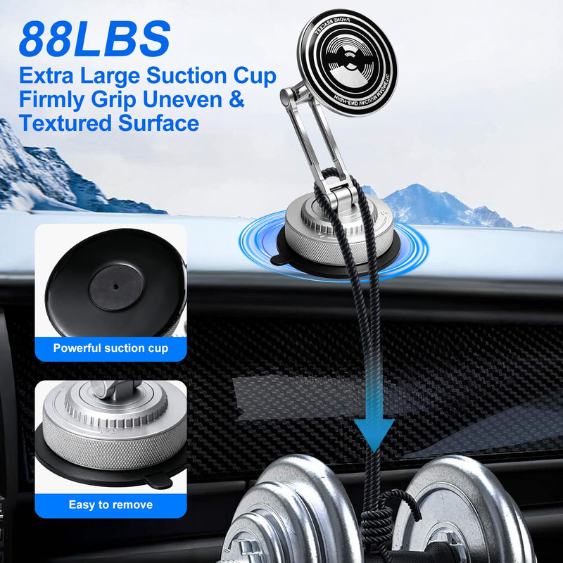 All-Metal Alloy Long Arm Magnetic Suction Cup Car Phone Mount(Silver) | Strong Powerful Magnetic Heavy-Duty Windshield Dash 360° Mechanical Rotation Cell Mobile Phone Vehicle Bracket for All Cars Silver