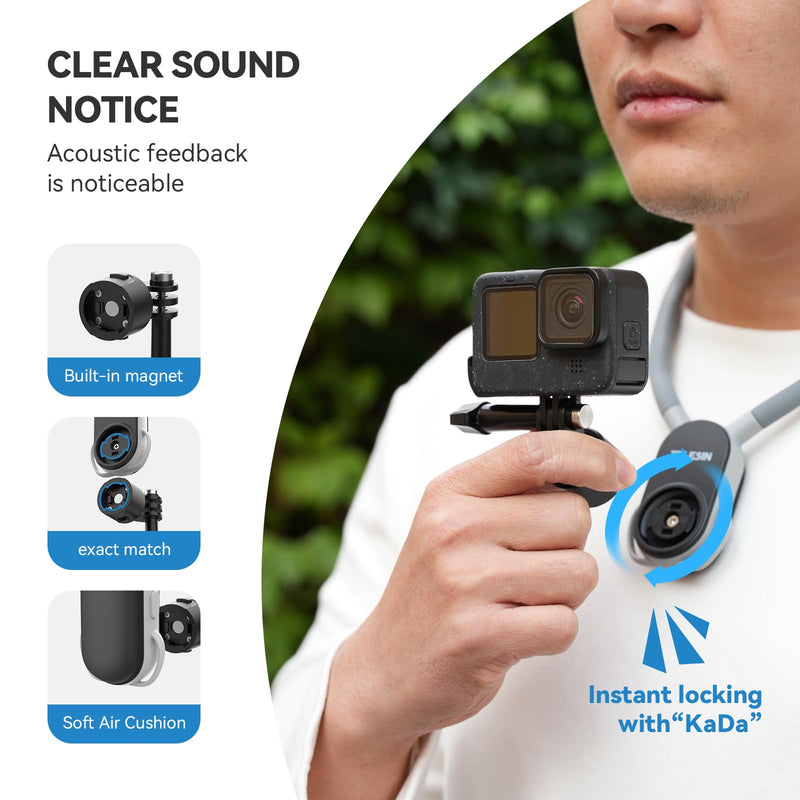 TELESIN S2 Plus Quick Release Magnetic Neck Mount with Fixing Chest Strap, Necklace Lanyard Holder for GoPro Max 12 11 10 9 8 7 6 Insta360 X3 X4 GO3 Ace Pro DJI Action 3 4 Osmo Pocket 3 Accessories 23.62" Collar