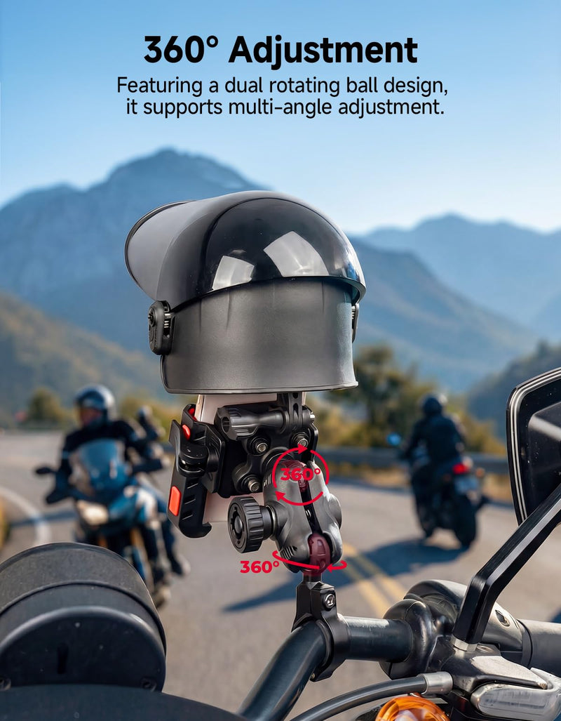 KEMIMOTO Motorcycle Phone Mount with Sun Hat, Fit for Bike, ATV, Scooter | 360° Adjustable Quick Release,Detachable Sun Shade, Anti-Vibration, Anti-theft Phone Holder Fits 4.7"-7.2" Smartphones